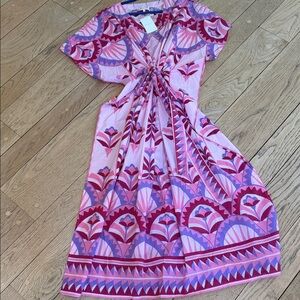 Banjanan Pink & Purple Geometric Tie-Waist Maxi Dress